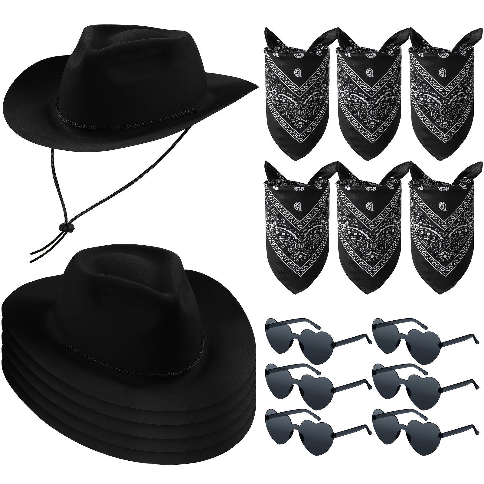 6789 18 Pcs Western Cowboy Plastic Hat Set Include 6 Hats Paisley Bandanas Amazon.com: Unittype 18 Sets Cowboy Hats and Bandanas Bulk  main image 4