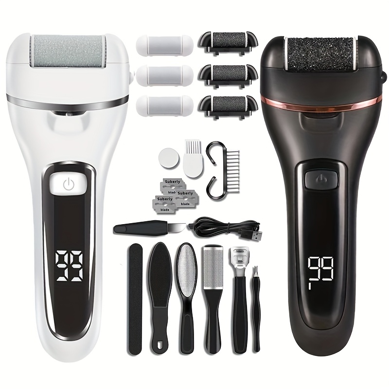 TEMU Rechargeable Electric Foot Remover With Digital Display, 10-in-1 Pedi Tools Set Including 3 Replacement, Professional Foot Care Kit For Dead Skin, Hard Skin & Removal