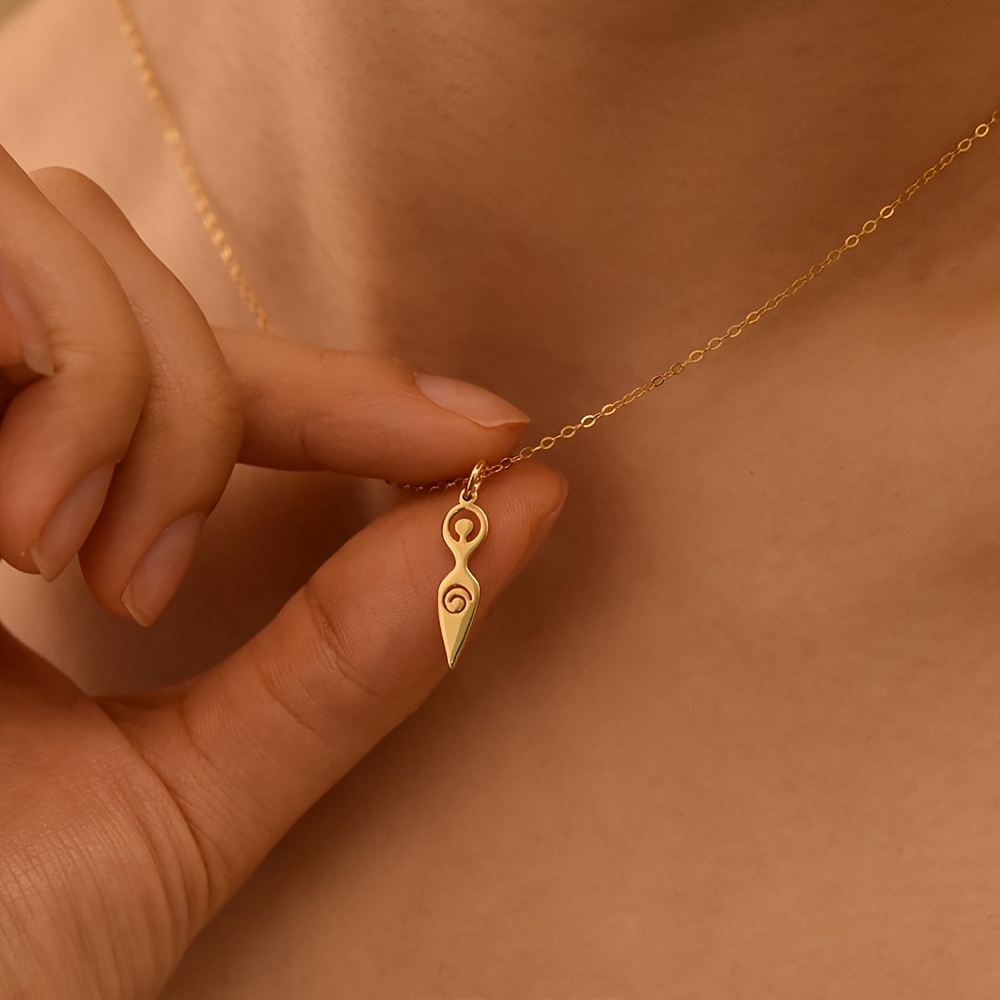 TEMU Collier en acier inoxydable avec pendentif spirale déesse plaqué or , bijou féminin , pendentif lune Wicca, collier de sorcière bohème, cadeau