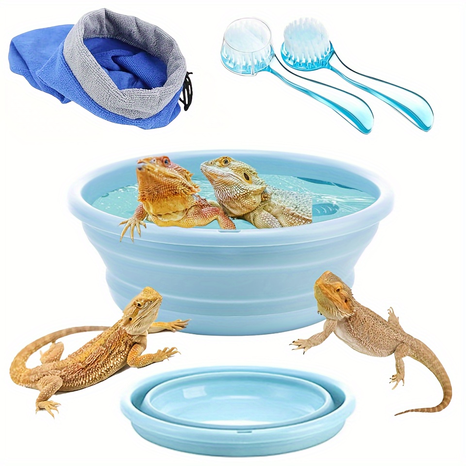 

Foldable Bearded Dragon Bathtub Set With 2 Reptile Shower Brushes And Lizard Drying Towel, Silicone Pet Bathing Accessories For Small Reptiles Including Geckos And Anoles