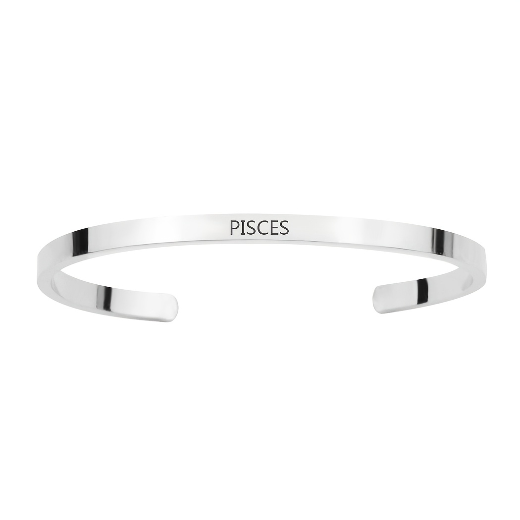 Pisces Zodiac Sign Stainless Steel Cuff Bangle, Women's Gift