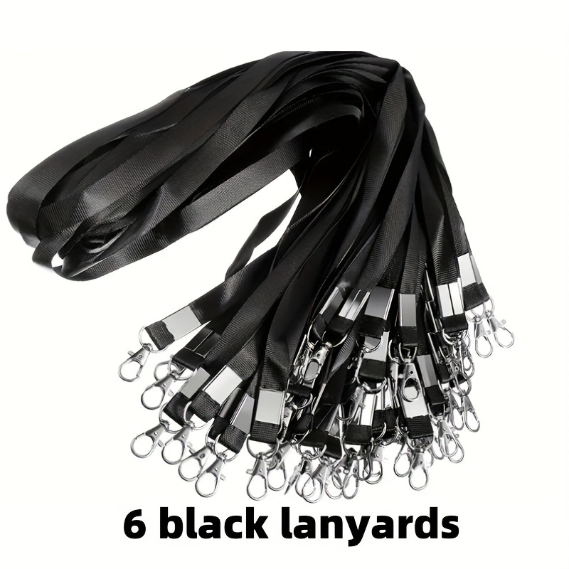 Image of 2d 6pcs Black Lanyard Badge Holders For Id Badges, Flat Nylon Badge Lanyards With Lobster Clasps, Secure Neck Lanyards For Id Card Holders, Keychains, And Card Lanyards
