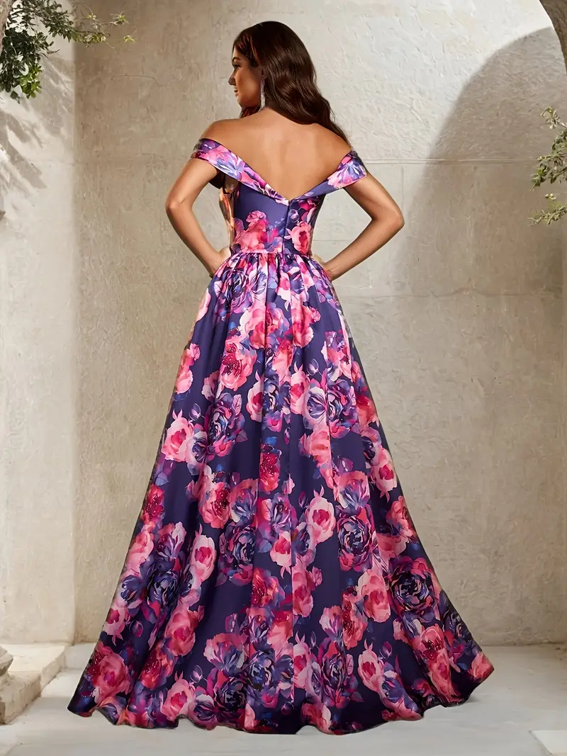 vestido formal de elegante com estampa floral franzida Temu Brazil