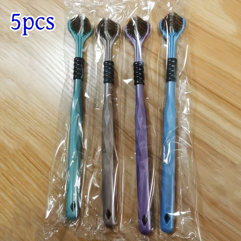 TEMU 5pcs Premium 360° Soft Bristle Toothbrushes - Triple- For Deep Cleaning, & Tongue Scraping - Ideal For Home Use