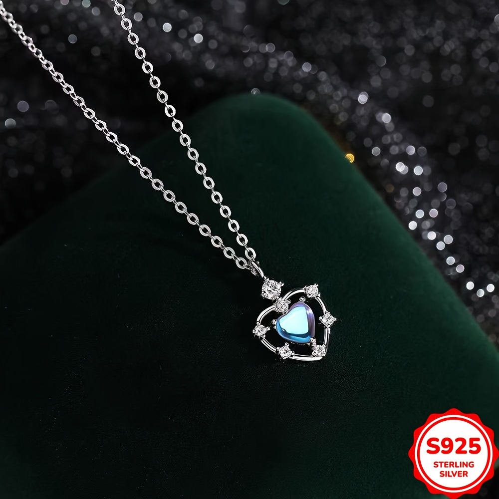 Moonstone Heart Pendant Necklace, Lightweight Collarbone Chain