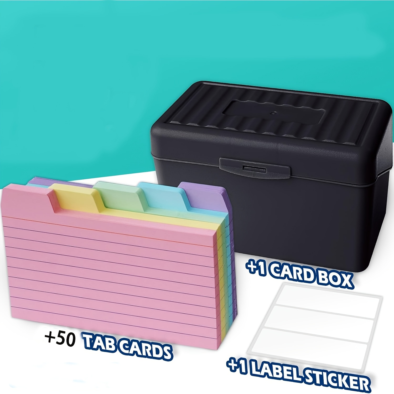 TEMU Black 3x5 Index Card Holder Box With 50pcs Dividers Tabs Tabbed Index Cards And White Stickers