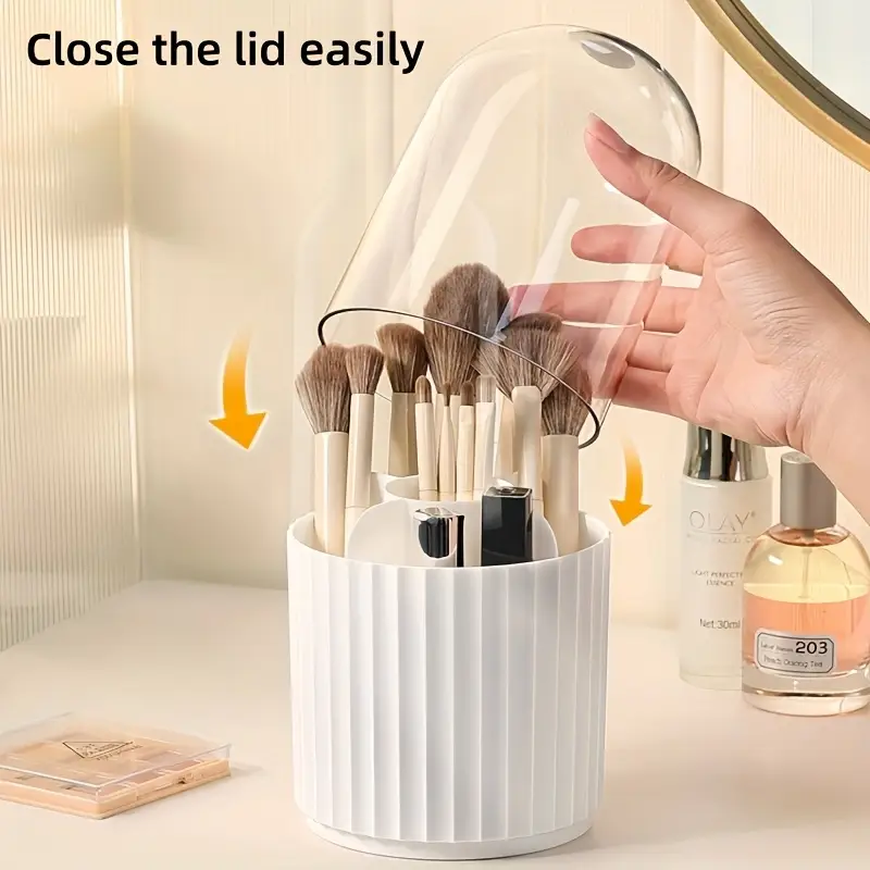 360 rotating makeup organizer with clear dome lid vanity storage box for office durable plastic construction makeup vanity desk sturdy construction beauty enthusiasts Product details 2