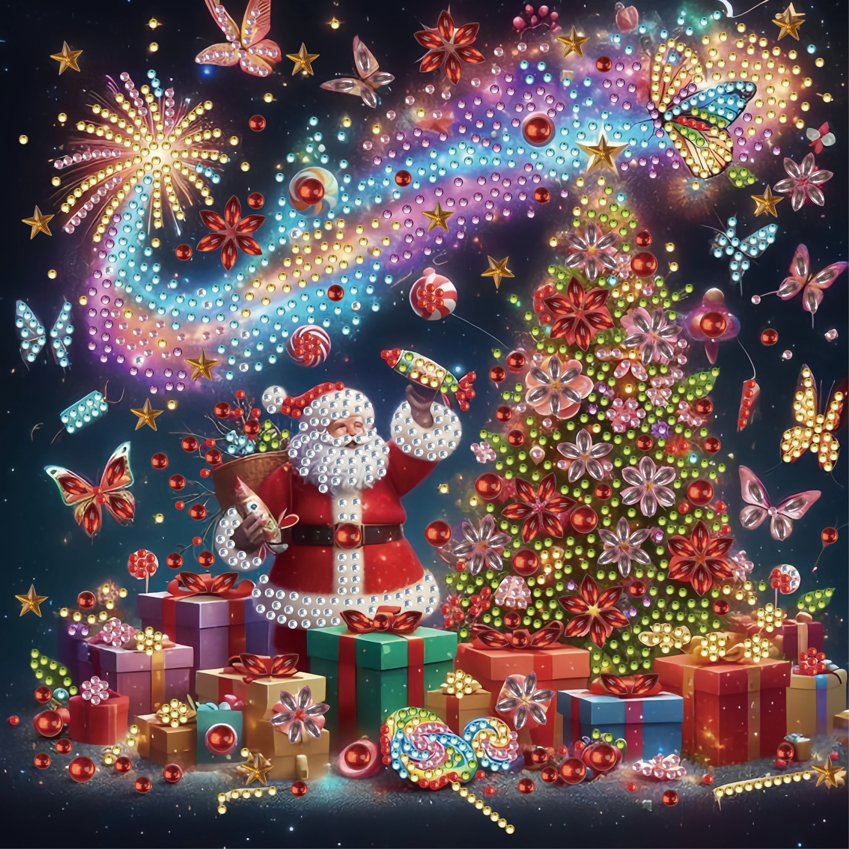 

Santa Claus Fireworks 5d Diamond Painting Kit - Diy Special Shaped Crystal Art, Mosaic Craft For Home Wall Decor