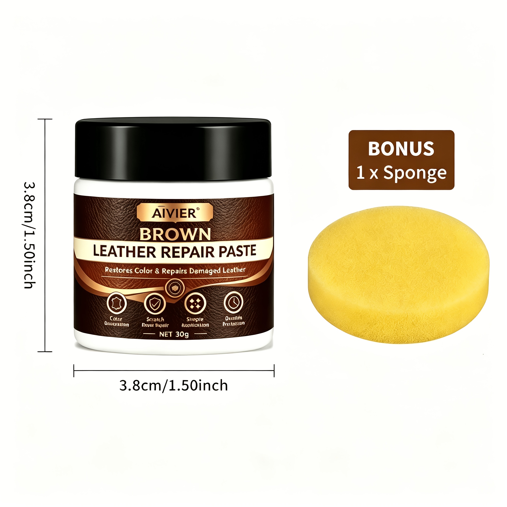 TEMU Brown Faux Leather Repair Paste, Synthetic Faux Leather Scratch & Crack Repair Kit With Sponge, Vinyl Color Restorer For Sofa, Car Seat, Shoes,