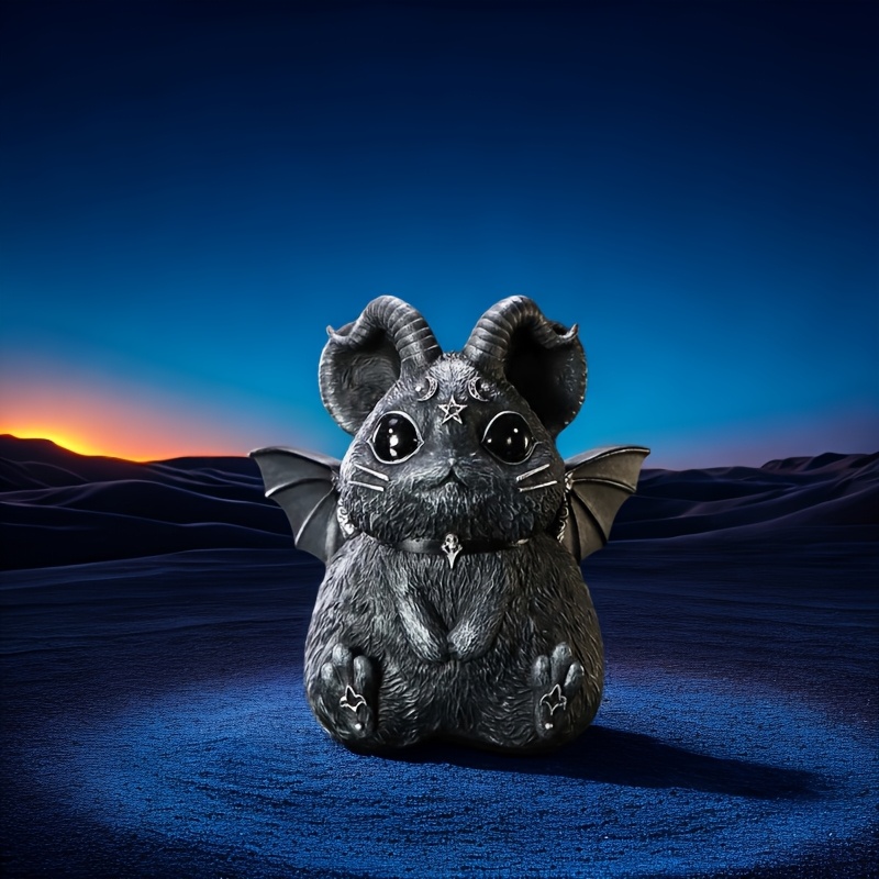 

1pc Marchillias Gothic Chinchilla Figurine – Adorable Bat-winged Mouse Statue With Horns & Collar, Resin Decor For Desk, Living Room, Or Study, Perfect Halloween Or Wiccan Gift, Best For Christmas