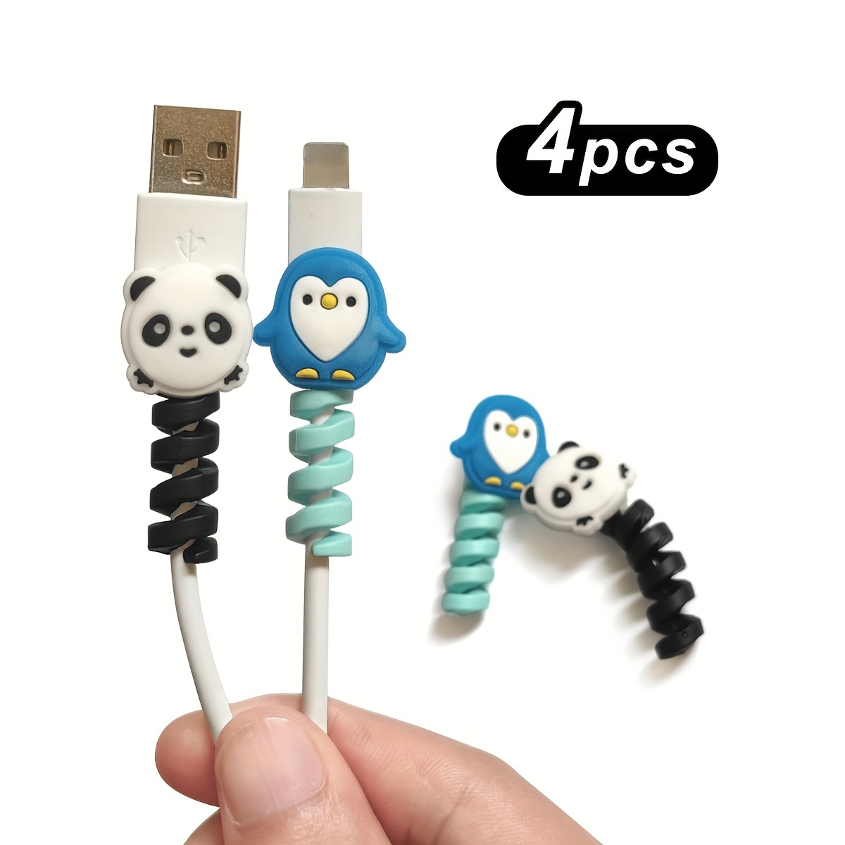 

4-pack Cute Cartoon Animal Silicone Spiral Cable Protectors, , , No Battery Required