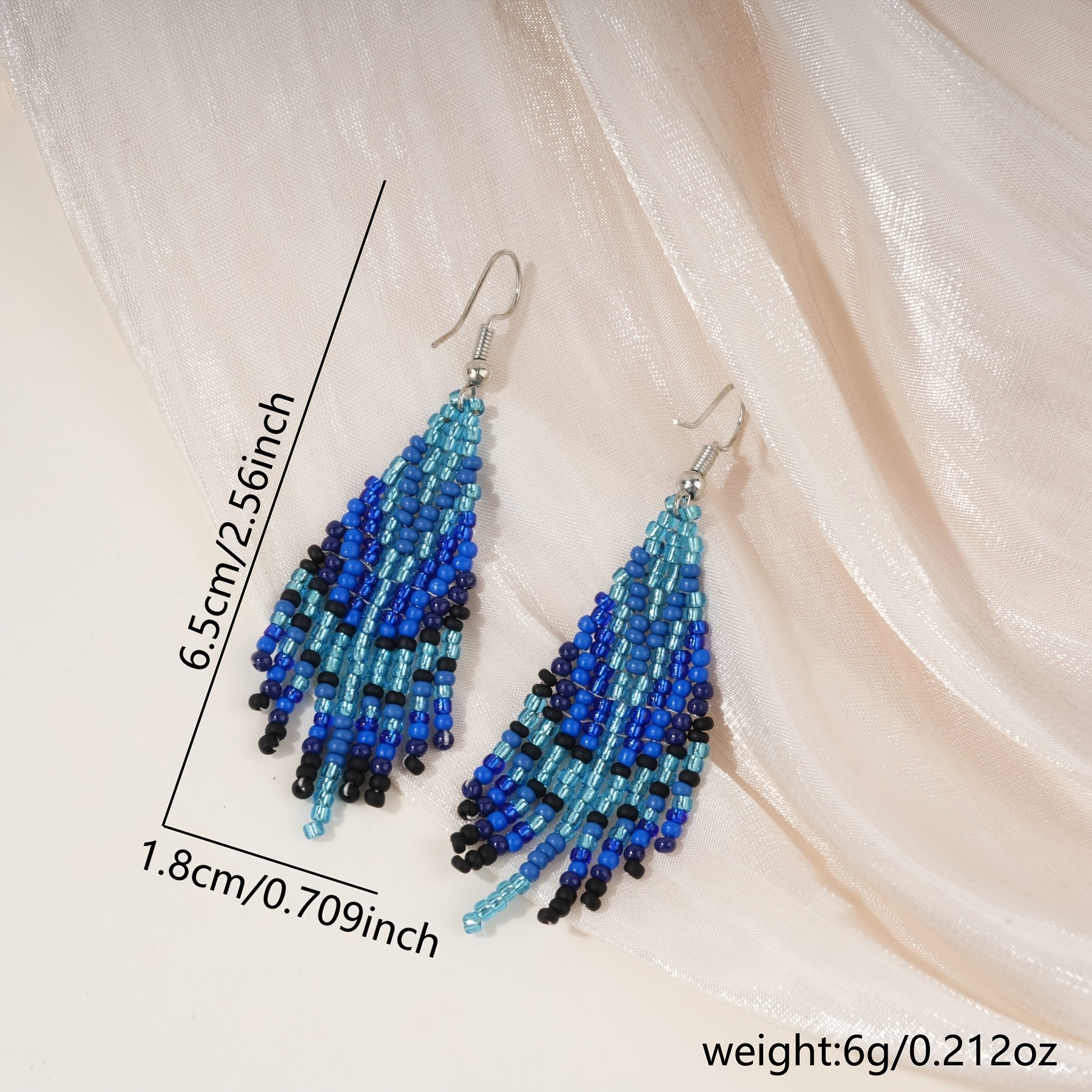 Blue Gradient Feather Tassel Bead Earrings for Women