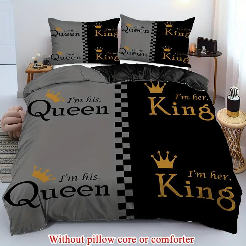 2 3pcs 1 duvet cover 1 2 pillowcase without core couple grey queen geometric grid valentines day print soft comfortable bedding set for bedroom dorm room family gift Product details 6