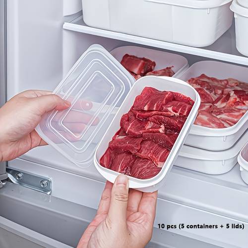 10pcs Reusable Food Storage Container Set, 5 Containers + 5 Lids, Food-Grade Refrigerator Organizer Boxes, Freezer- Containers with Lids, Stackable, , Meat Freezer Containers, -Keeping Boxes, Bento Boxes