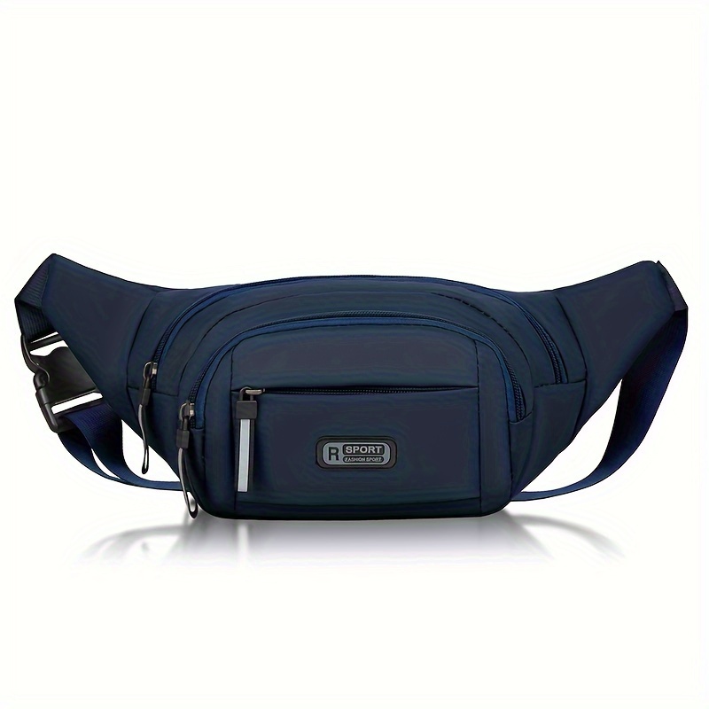 TEMU Nylon Waist Bag, Big Capacity Multi-functional Wear-resistant Men' Phone Bag Cross , With Adjustable Shoulder Strap, 4 Night Reflective Zipper