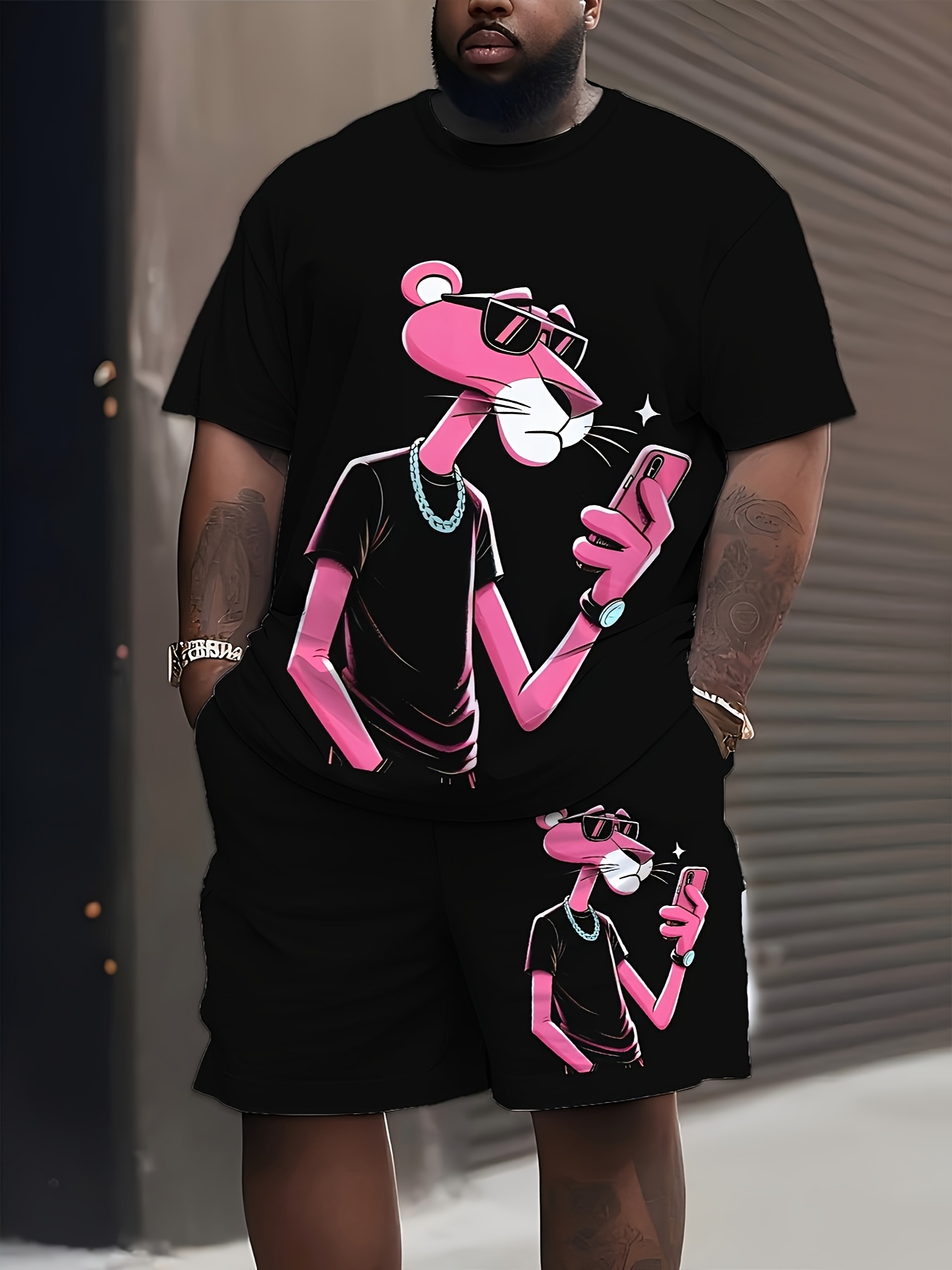 Plus Size Men'S Clothing, Short-Sleeve And Shorts Set, Casual Sports Drawstring Outfit.