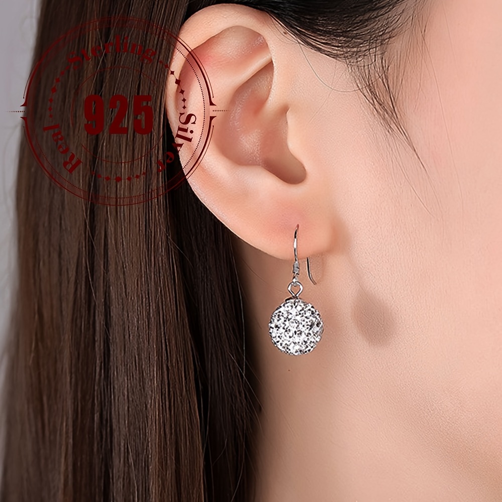 

Elegant 925 Sterling Earrings With Zirconia Crystal Ball Dangle, Sexy No Plating Ear Jewelry For Daily & Party Wear - 1.4g (2pcs Set)