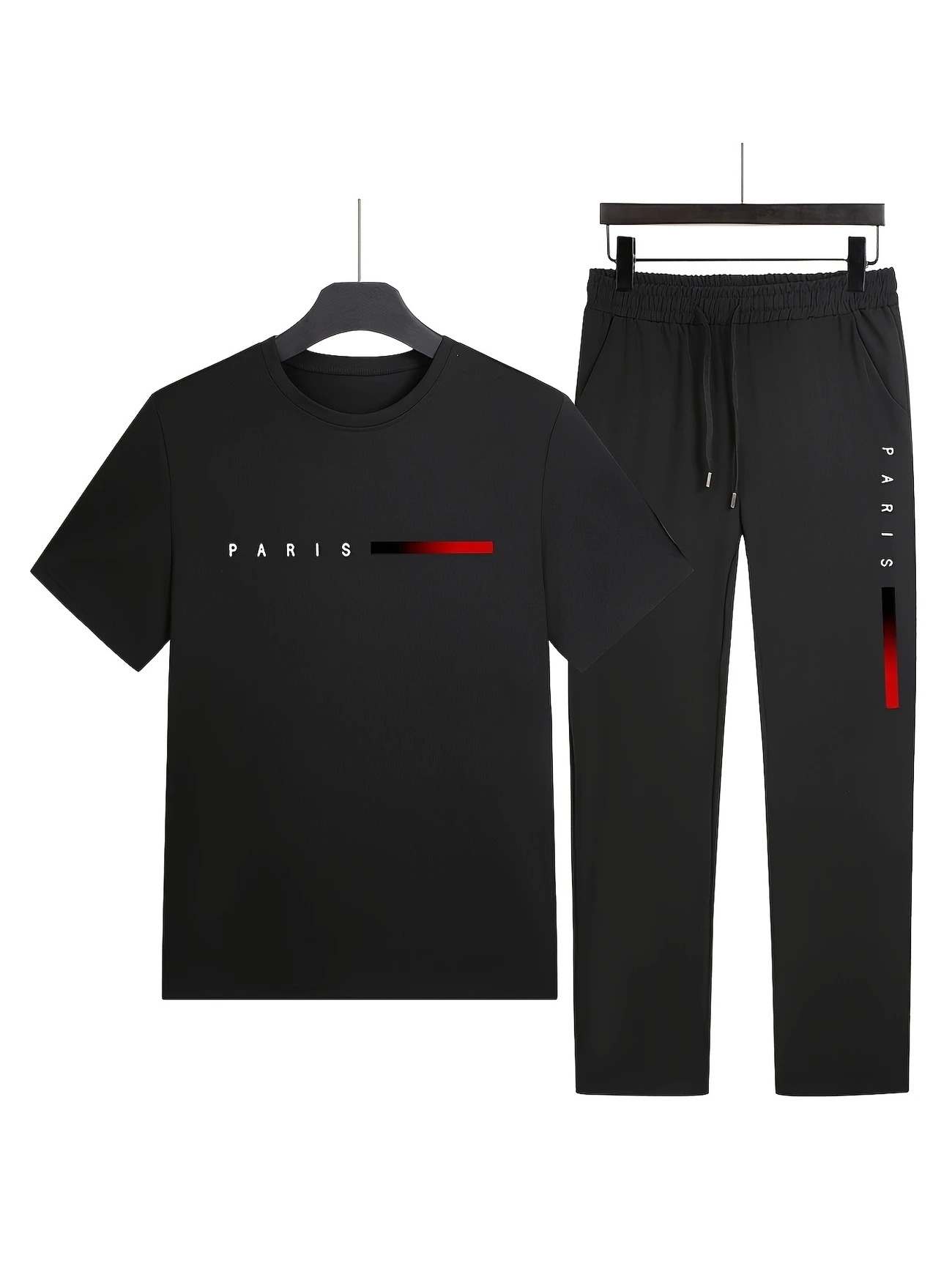 mens casual sports two piece set short sleeve top straight leg pants with paris print fashionable and trendy ideal for summer parties casual and everyday wear short sleeve top print trousers details 33
