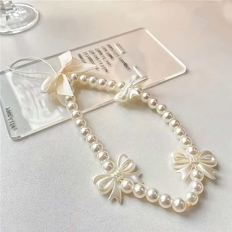 

Petit bracelet en perles pour étui de téléphone portable, accessoires de lanière, nœud en perles, courte corde, accessoires.