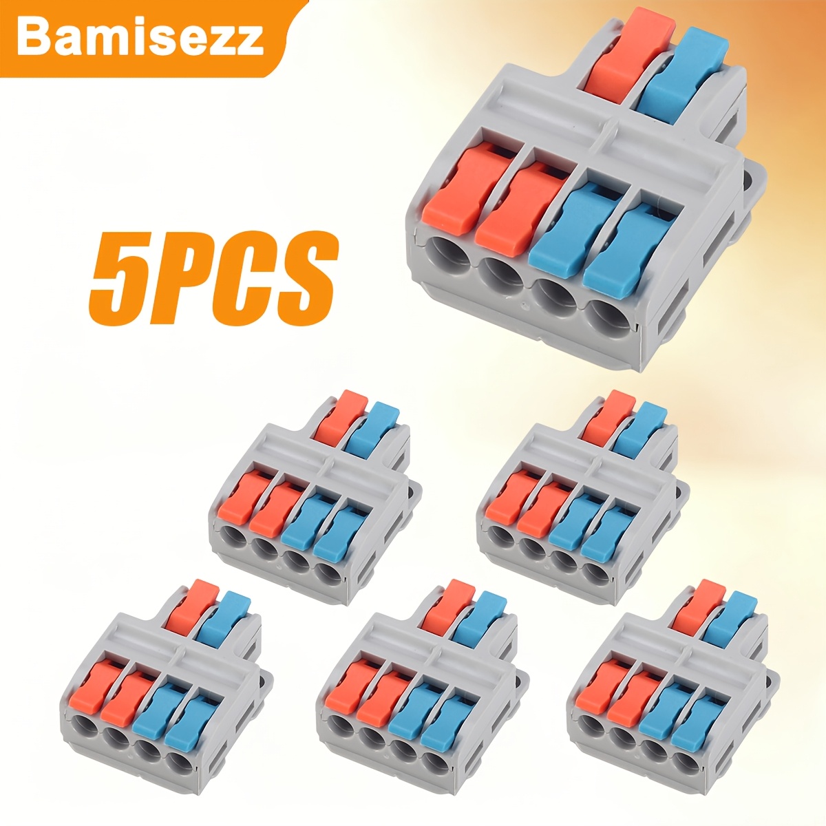 TEMU 12pcs/5pcs 2-in-4-out Lever-style Wire Fast Connectors, Dual-color Push-in Mini Terminal Blocks, Home Wire Connection Terminals, 28-12awg,
