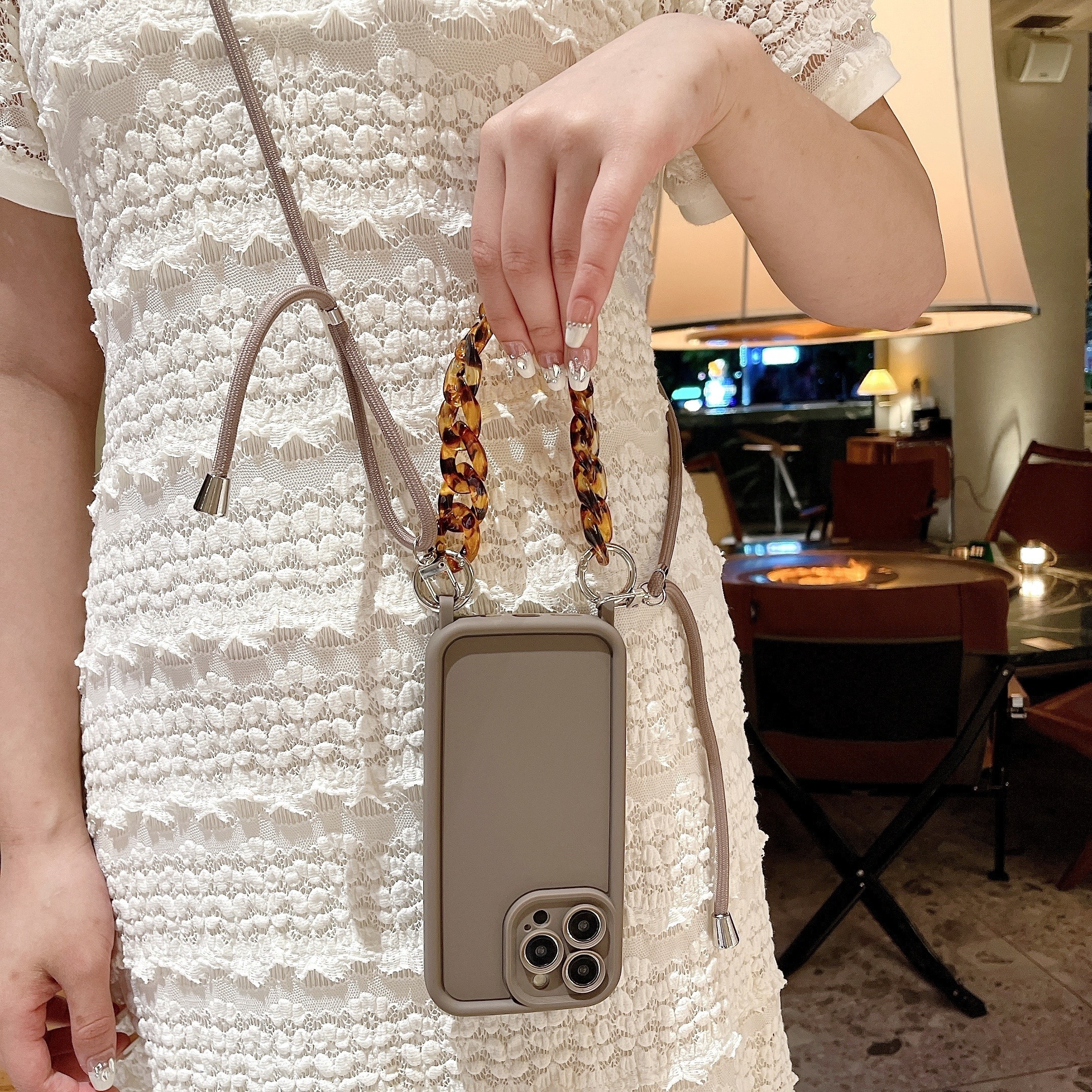 TEMU Fine-hole Emery Hanging Hole Integrated With Chain Rope Mobile Phone Case