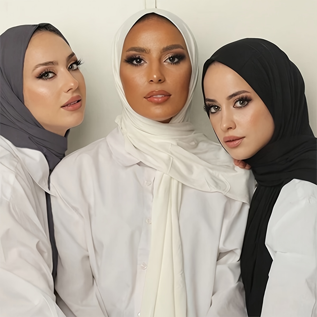 

3pcs Solid Color Long Scarves, Versatile Basic Style Sunscreen Hijab For Daily Commute Gifts For Eid