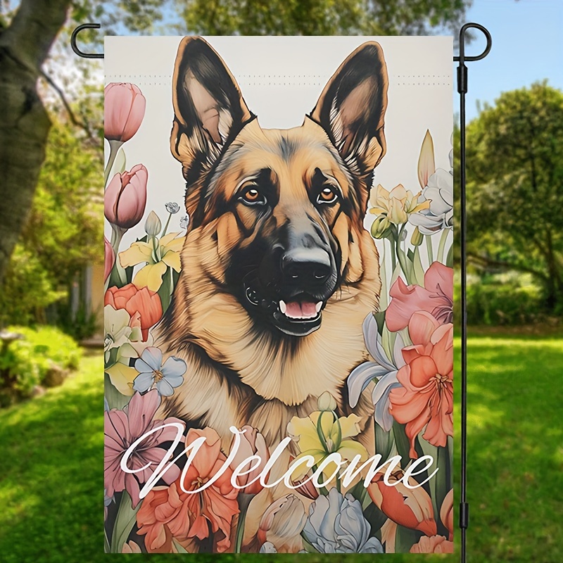 

1pc, German Shepherd Dog Garden Yard Flag, Welcome Front Door Sign Welcome Porch Sign Home Decor Vertical Burlap Double Sided Waterproof House Flag, Lawn Decor, Patio Decor 12*18inch