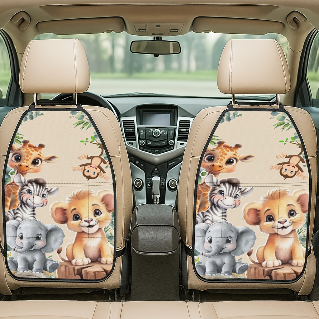 TEMU 2pcs Fun Jungle Animals Photo Theme Car Seat Back Protector Pads - Anti-kick Mats, , Suitable For Most Vehicles, Rear Seat Protector, Protecting