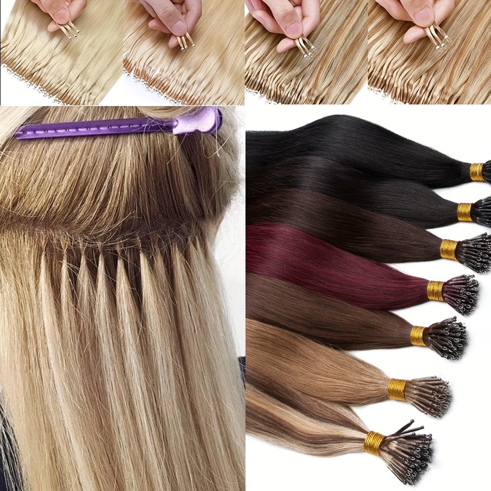 0 7g strand nano rings human hair extensions 50pcs micro links hair nano bead prebonded straight blonde hair details 0