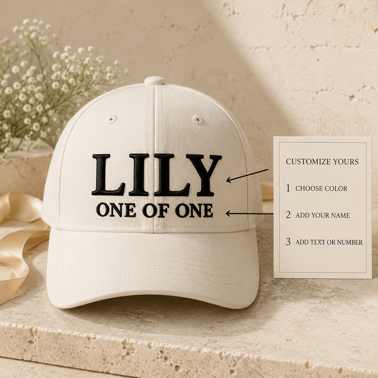 Customizable Baseball Cap with Dual-Line Text Embroidery