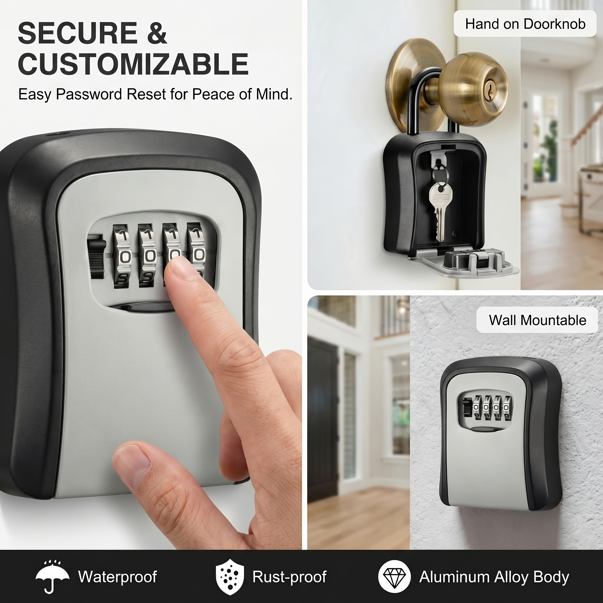 TEMU Key Lock Box, Portable Combination Lockbox Wall, , Mounted Key Storage Box For House Keys, Resettable Security Lock Box For Home, Office,