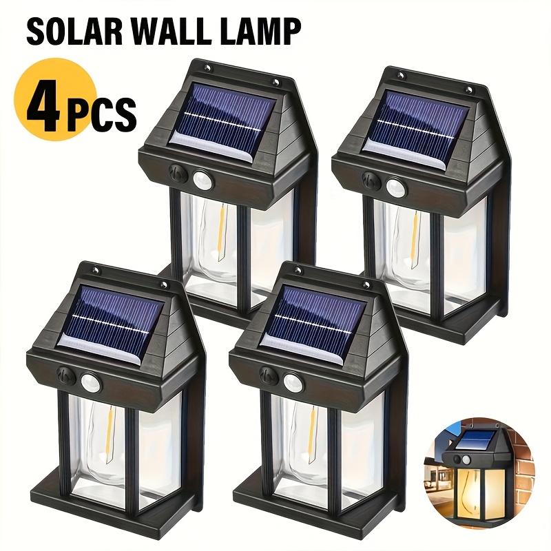 TEMU 2/4/6pcs Solar Lights, Solar Gutter Lights Dusk To Dawn Solar Wall Lamps With Motion Sensor, 1500lm, 3 Lighting , Outdoor Wall Lights For Garden