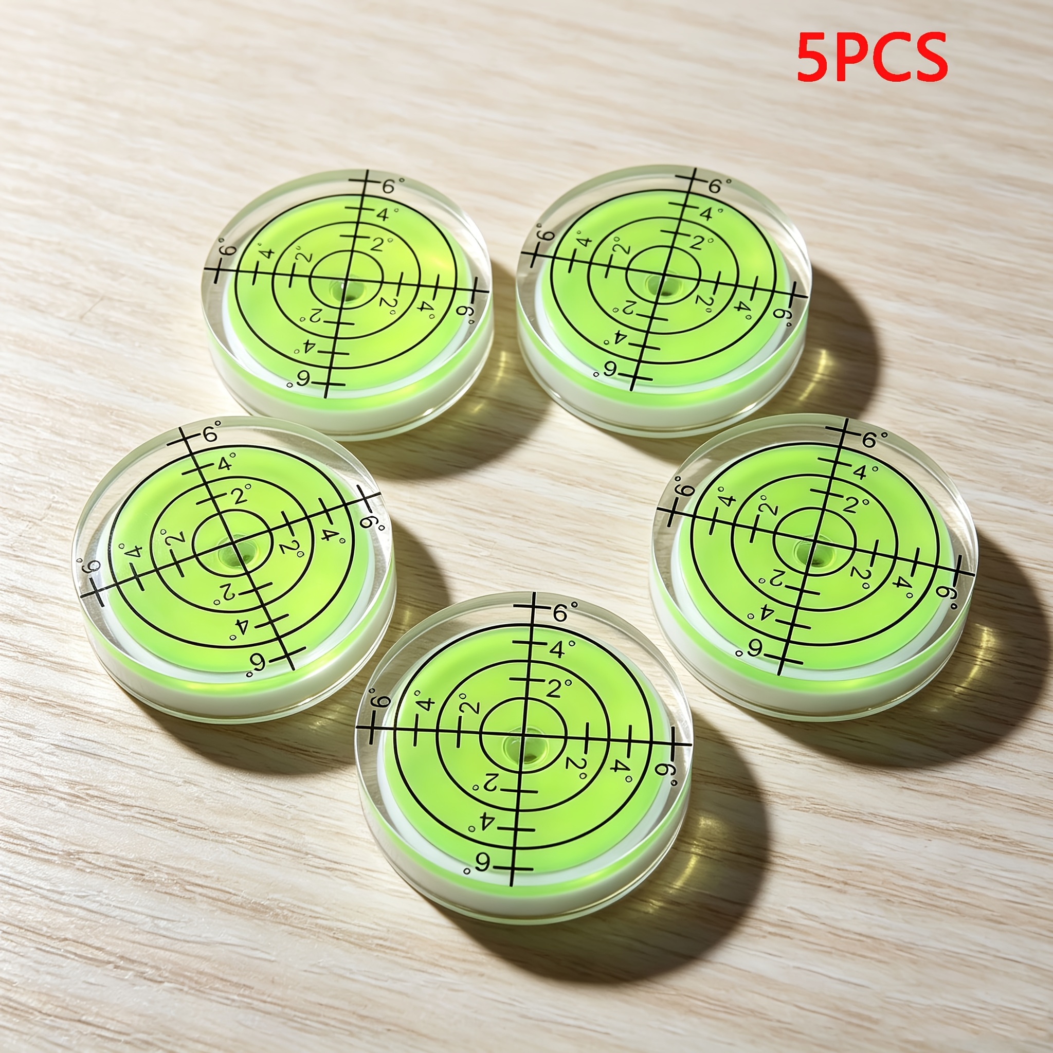 TEMU Goxawee 5pcs Round Flat, 32x7mm Pocket Leveler Set, Acrylic Bubble Level For Travel Trailers, Tripod, Cassette Tape, Rotating Round Bubble,