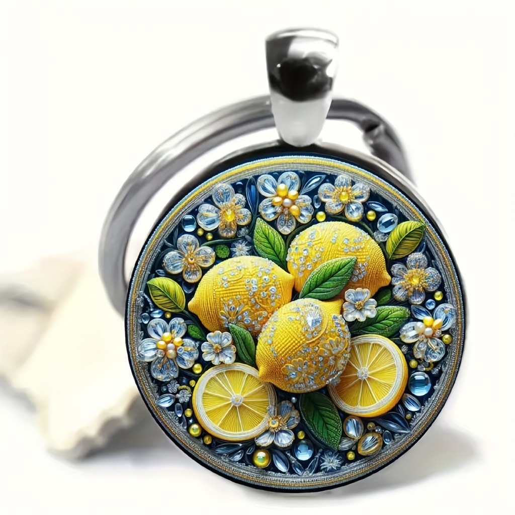 

1pc Vintage Lemon Pendant Keychain - Unisex Alloy Round Key Ring With Exquisite Lemon Design - Unique Accessory For Decoration, Ideal Gift For Men And Women