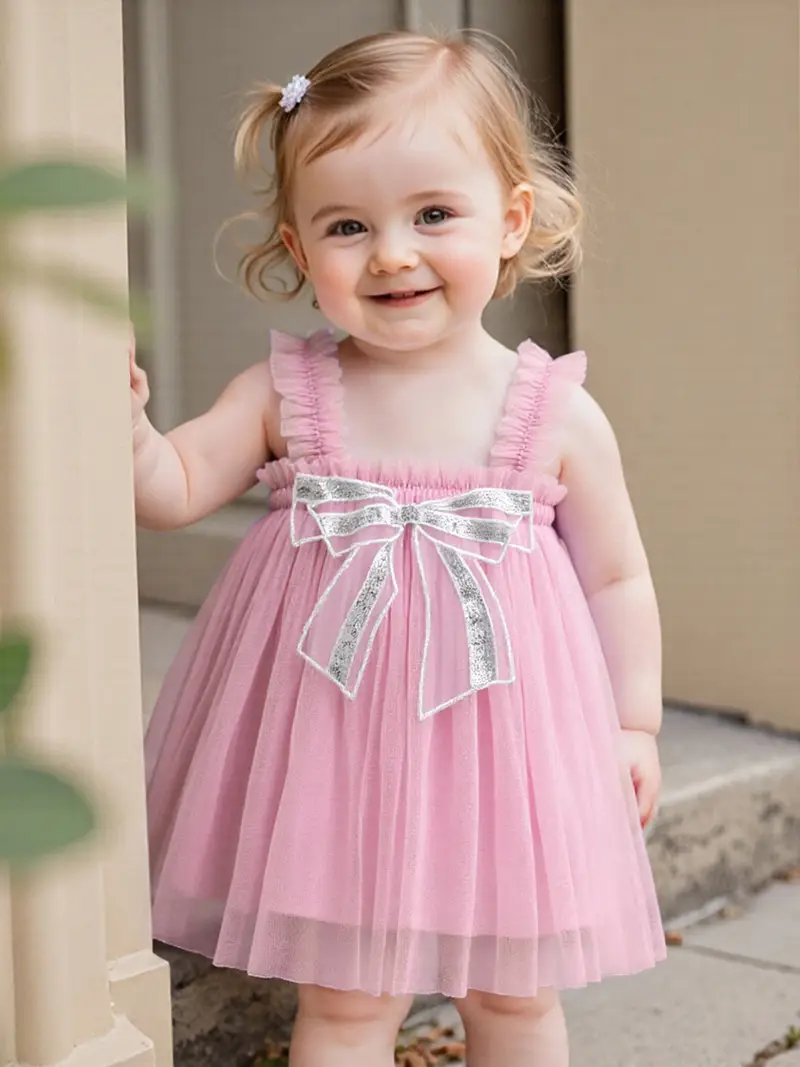 Toddler Girls Summer Cami Dress Sleeveless Sequins Bow A-line Tulle Beach Dresses Toddler Girls Summer Cami Dress Sleeveless Sequins Bow A-line Tulle Beach Dresses