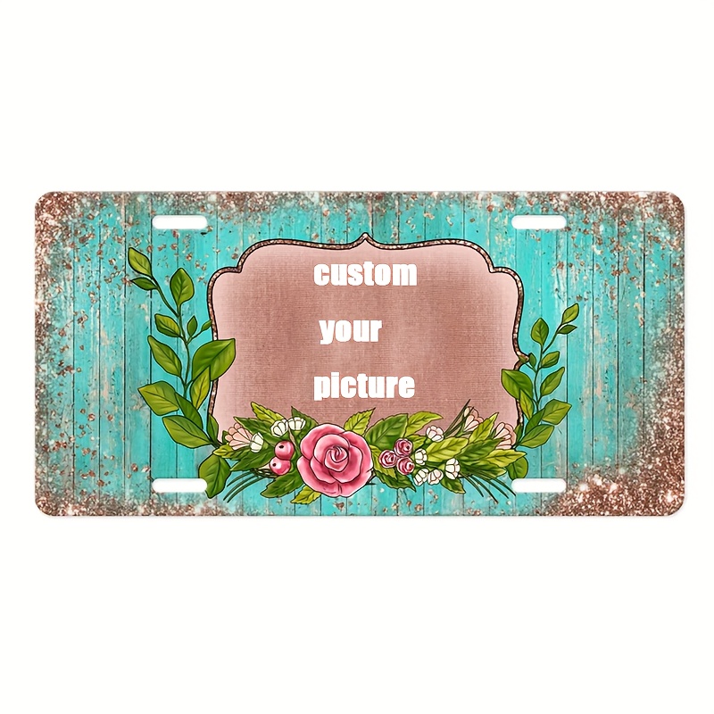 

(customized) Personalized Floral Turquoise Aluminum Front License Plate, Customized Personalization Aluminum License Plate Vanity Tag Decorative Signs Blessed 6x12 Inch