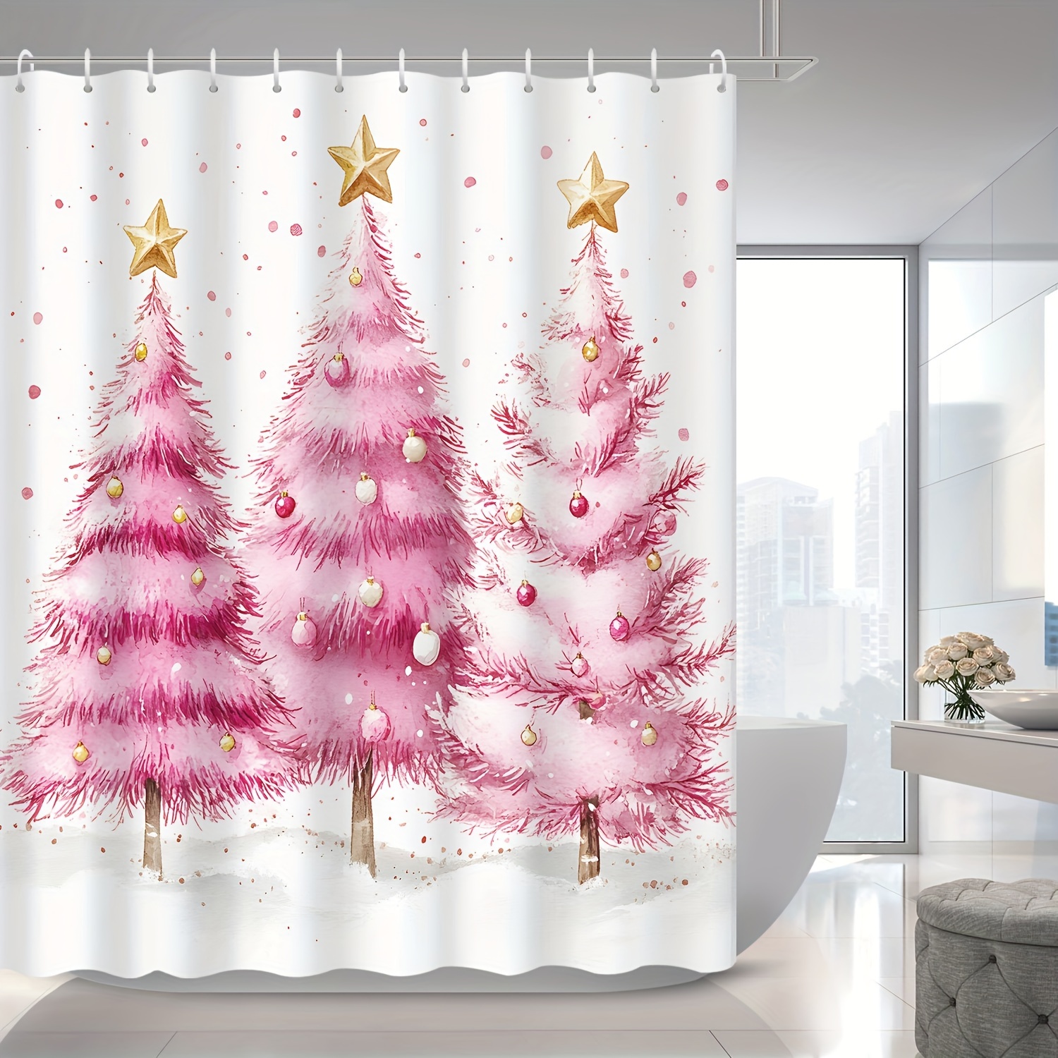 

Christmas Tree Polyester Bath Drapes, - -top Bathroom Decor 12 , Christmas Pattern, Unlined Curtain Set,