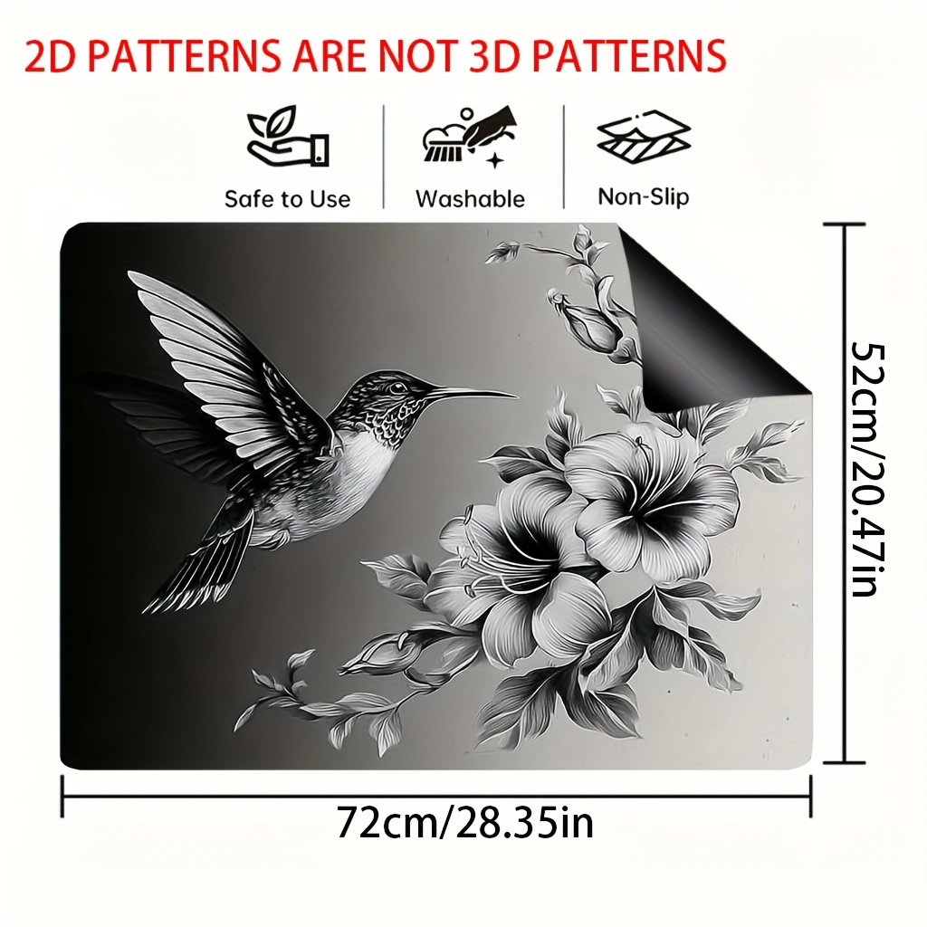 TEMU 1pc, 2d Flat Printing Stove Protection Pad, Black & White Hummingbird , Drying Mat Kitchen Suitable For Stove Protector | Kitchen Decor |