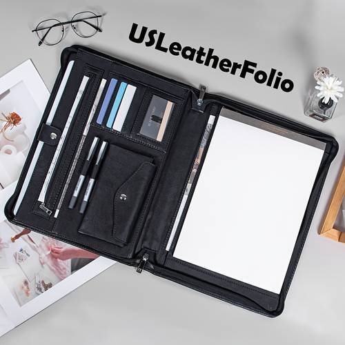 left or right portfolio with handle black portfolio for ipad leather padfolio with a4 notepad holder gift for him her graduation gifts