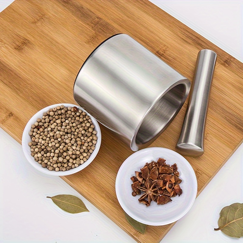 

Cylindrical Stainless Steel Mortar And Pestle Masher Spice Grinder Pill Garlic Crusher Set With Lid And Anti Slip Base， Spice Garlic Crusher Portable Kitchen Spice Grinding Tool