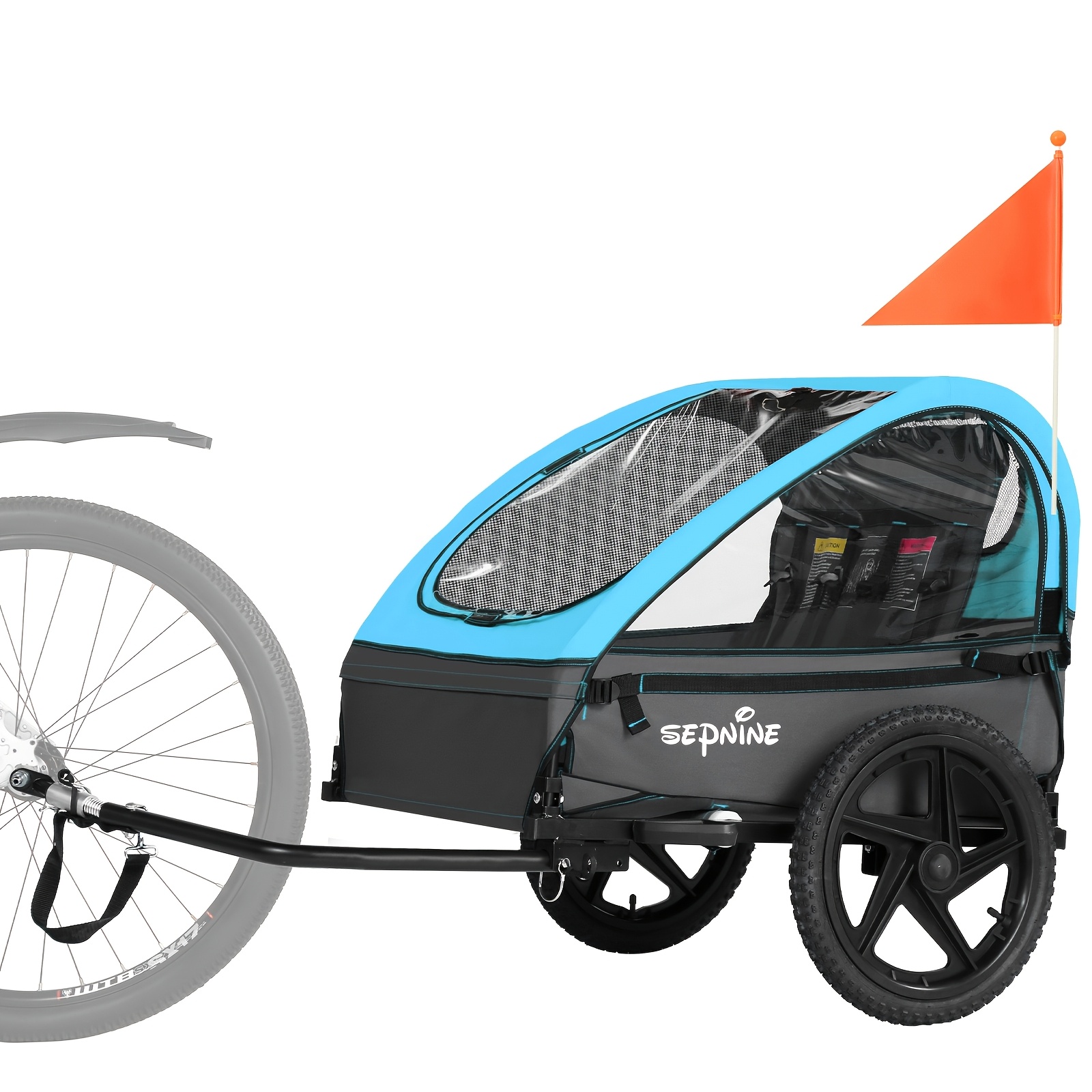 Mojay Bike Trailer, Suitable for 1 to 2 Kids, 12+ Months, Quick Attach to Bike, Foldable, with 5-Point Harness And Storage Bags Blue