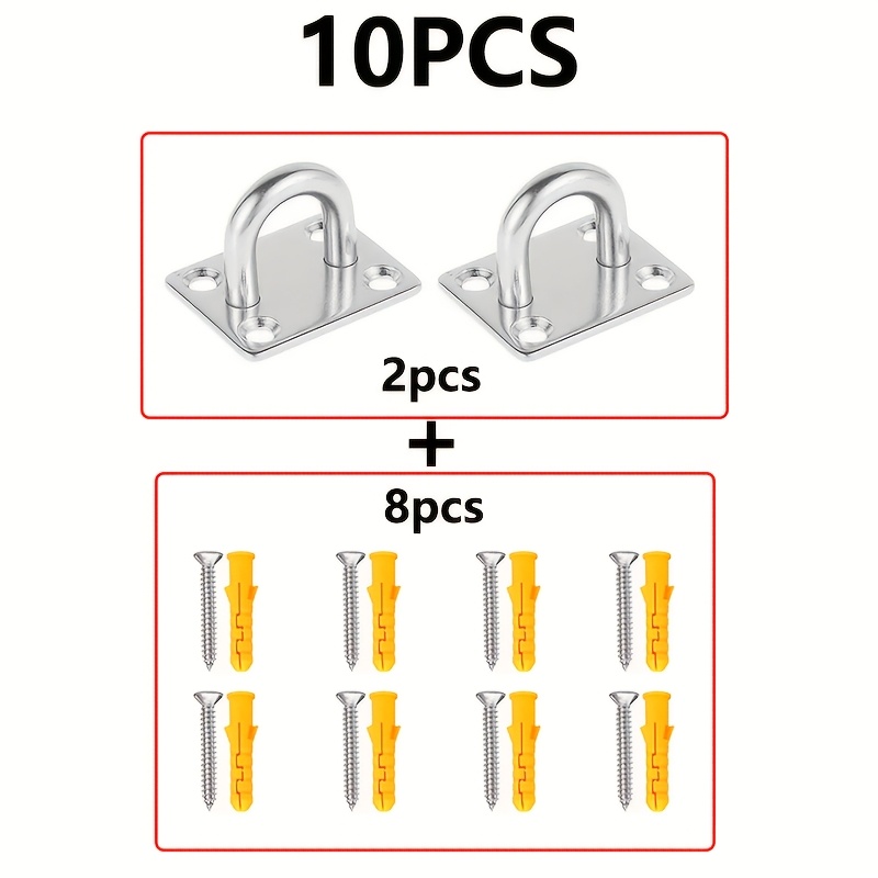 E-shop 10 Edelstahl Drehhaken Schnapphaken M6 Haken mit Schrauben, Pad Eye Haken Schlaufe Wand Decke Hängematte Haken Aufhänger Home Gym Fitnessgerät