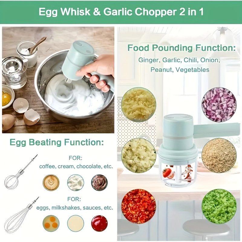 electric garlic masher egg beater multi functional 2 in 1 set usb charging home blender small meat grinder handheld automatic whipper cake and cream baking tool Product details 5