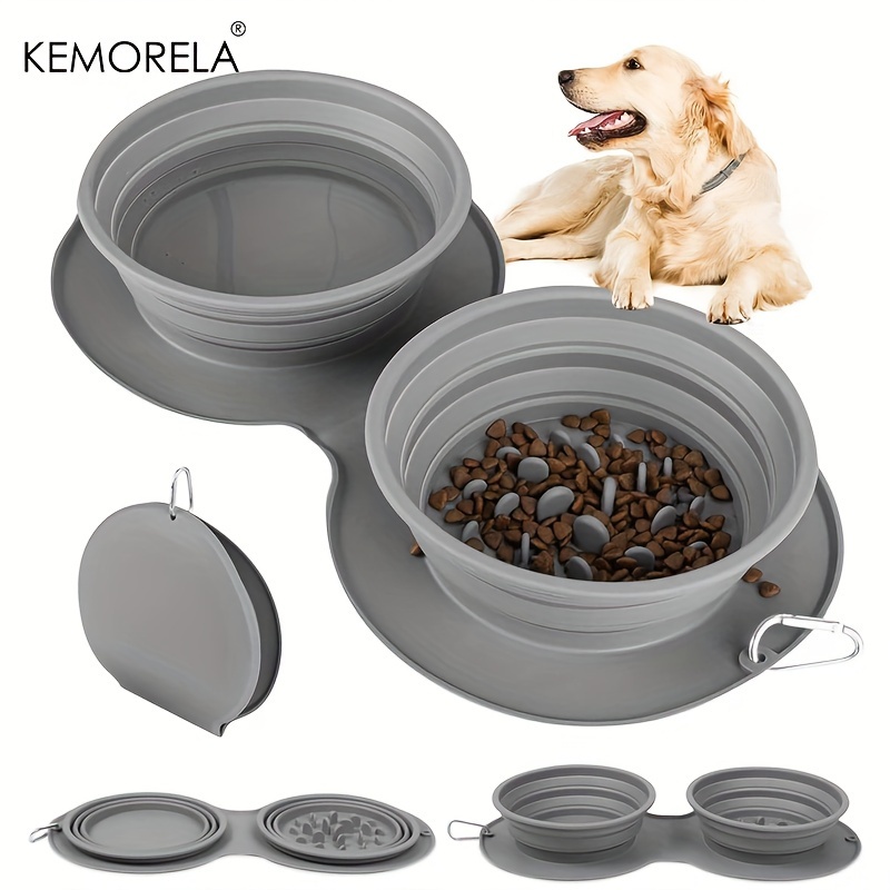 

Collapsible Double Dog Bowls, Portable Silicone Pet Food And Water Bowl For Travel, Camping And Walking, Convenient And Hygienic Pet Supplies