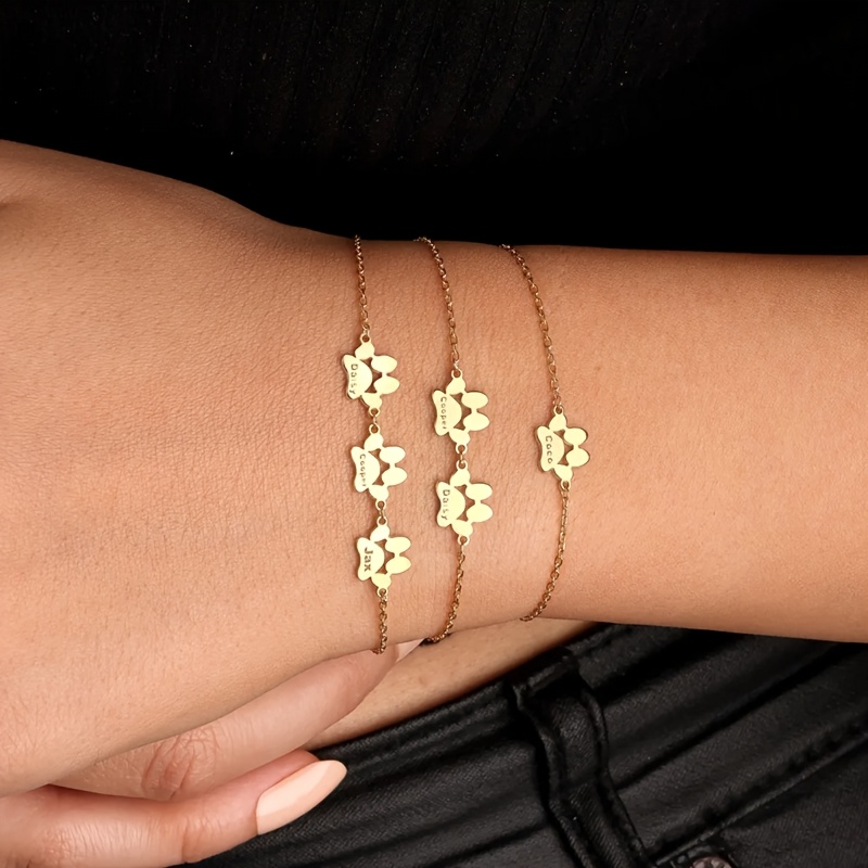 TEMU Custom 1pc Stainless Steel 18k Gold-plated Cute Dog Paw Bracelet For Women, Personalized Print Name, Perfect Gift For Dog Owners, Pet Birthday,