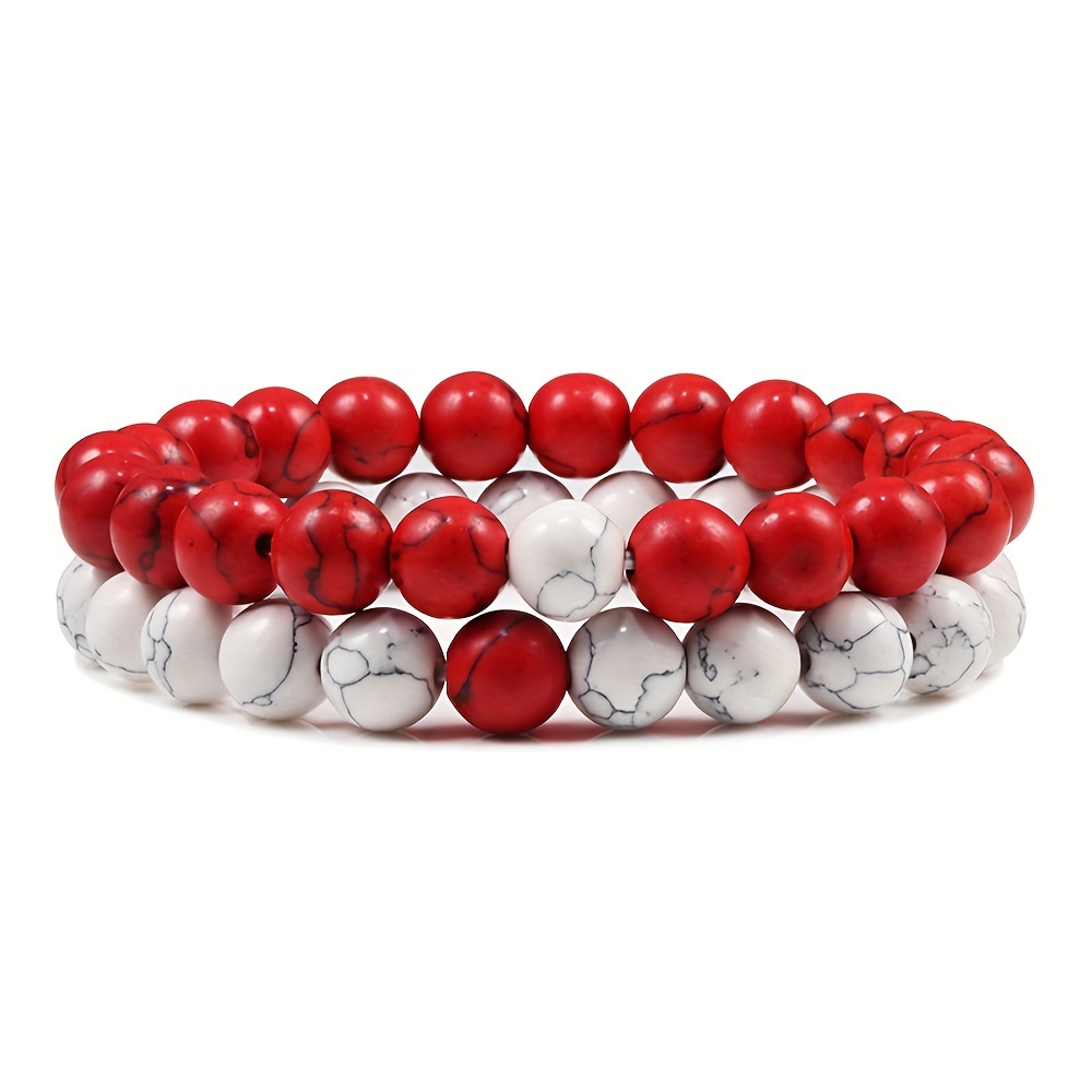 Boho Style Stone Bead Bracelets for Couples - Set of 2