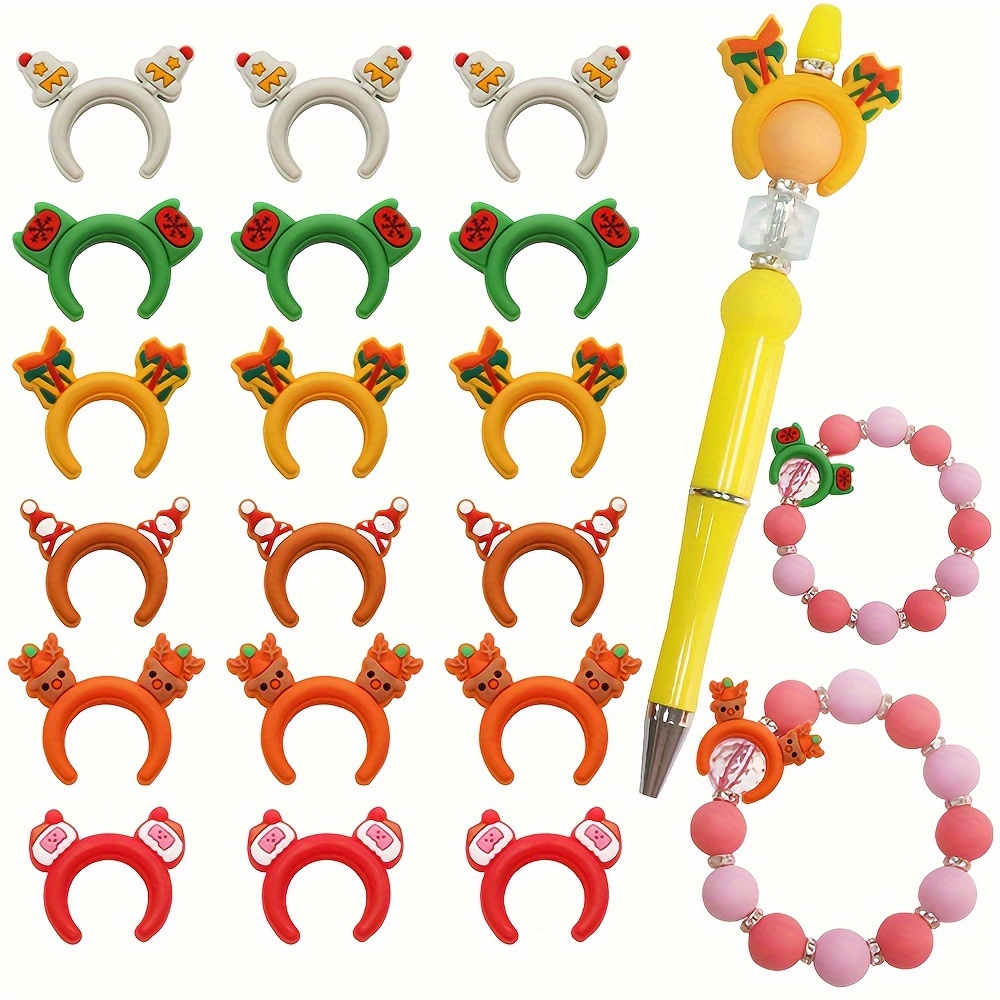 

18pcs Christmas Headband Shaped Silicone Beads For Pen Keychain Making, Hair Band Silicone Beads For Diy Jewelry Bracelet Necklace Back To School Gift