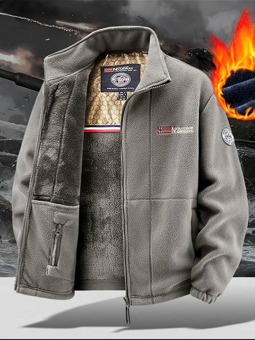 mens autumn and winter sided fleece thick coat hooded sweatshirt casual jacket zippered multi pocket winter overcoat