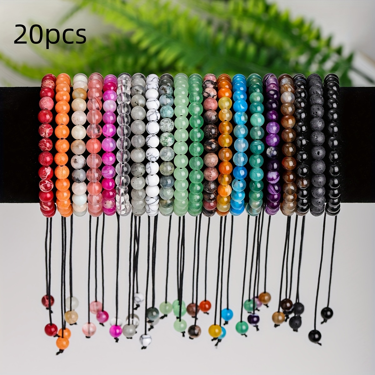 TEMU Us Wholesale Lots 20pcs 6mm Natural Gemstones Agate Turquoise Braided Macrame Beads Men Woman Bracelet Adjust Handmade Party Gift