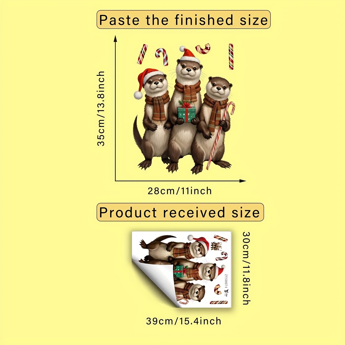 TEMU 1pc Of Christmas Otter Hat, Scarf, Candy Cane Gift Box Window Sticker, Creative Self-adhesive Removable Double-sided Pvc Glass Sticker,